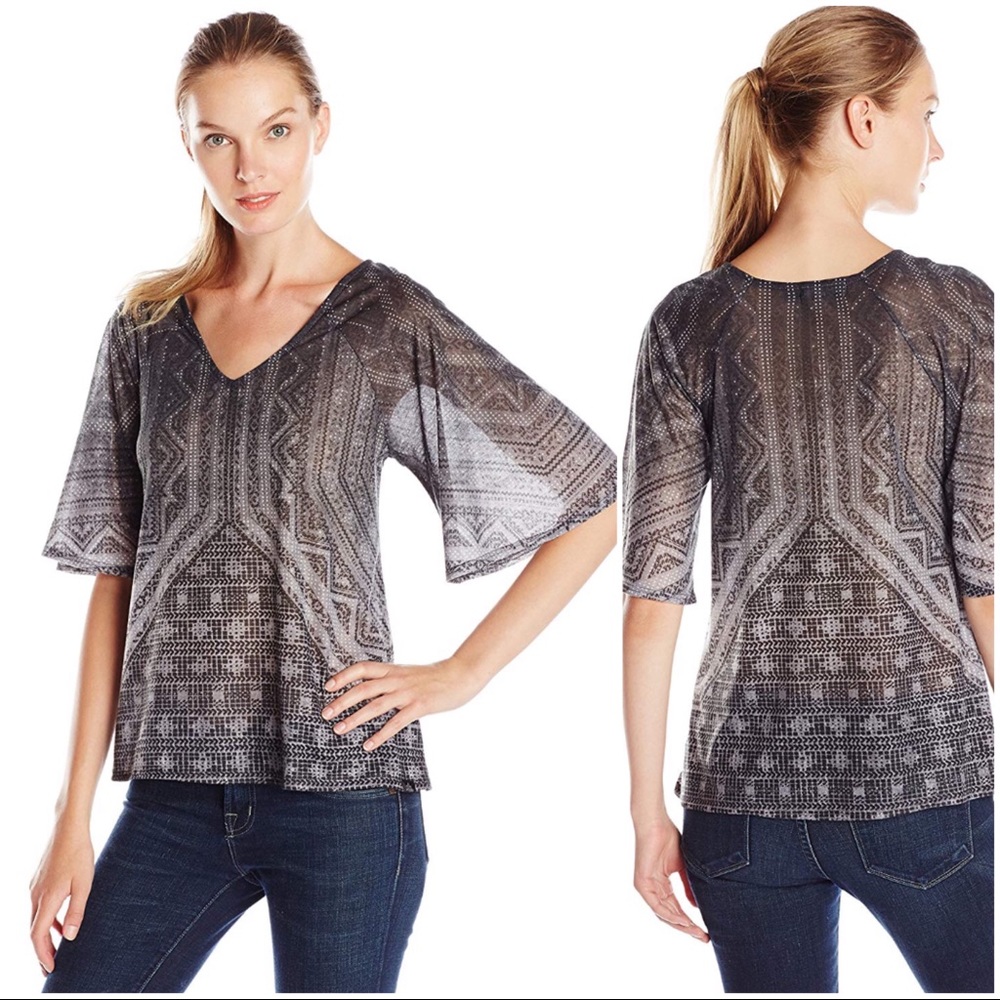 •PRANA• Black Boho Print Romy Top Flutter Sleeve Size‎ XS